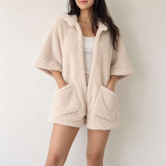 Rivet Utility Pants - Rivet Utility Light Beige Stunner Teddy Sherpa Romper Small Cozy Loungewear